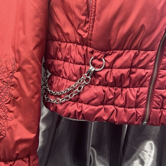 Harley-Davidson Women Sz S Puffer Jacket Dark Red Full Zip Embroidered Biker Y2K - Picture 8 of 17